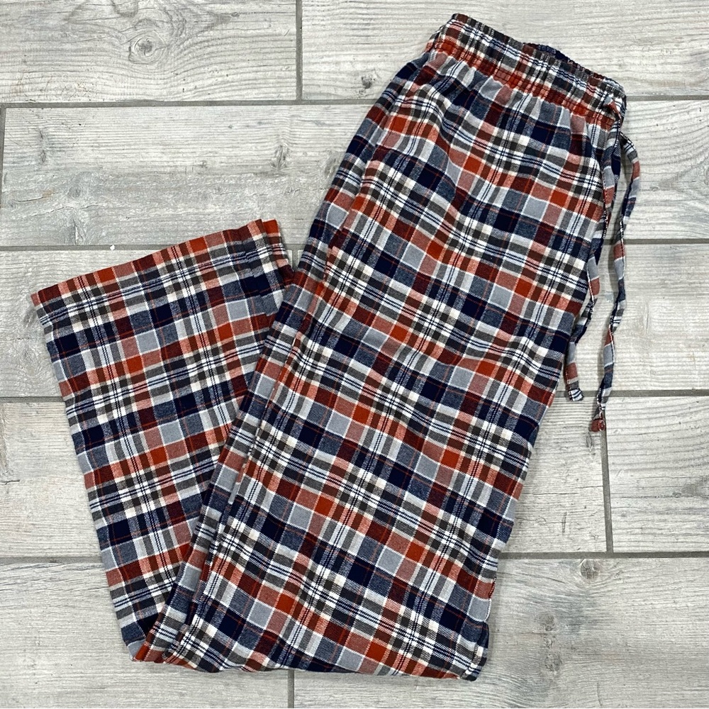 Navy Blue and Orange Plaid Men’s Sleepwear Sweatpants